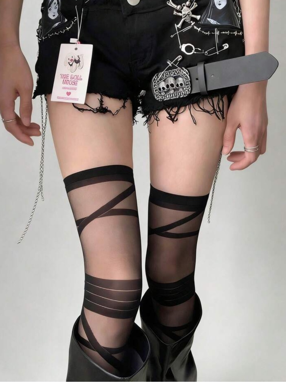 Black Sheer Crisscross Thigh-High Stockings - Women Accessories